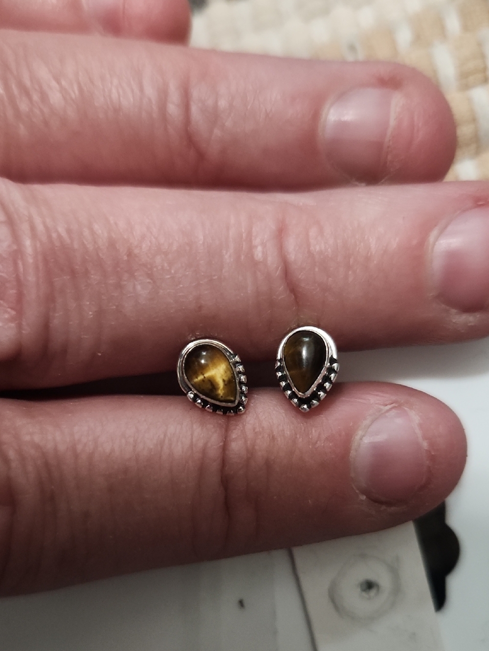 Sterling Silver Teardrop‎ Tiger's Eye Stud Earrings